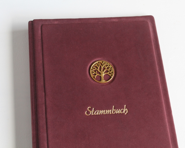 Stammbuch "Goldene Lebensbaum" aus weinrotem Samtleder,  DIN A5